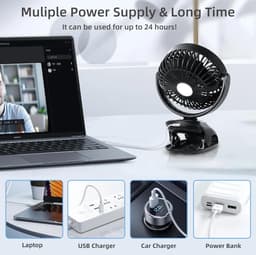 Ventilator -Kleine Bureau Clip-On Ventilator Draagbare - USB Clip-On Ventilator - ventilatoren staand - Zwart — thumbnail 2