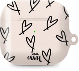 xoxo Wildhearts hoesje geschikt voor AirPods 5 - All Yours - Ook als telefoonhoesje verkrijgbaar - schokbestendige case - koptelefoonhoesje - Glimmende afwerking - Beschermhoes met hartjesprint - hartjes - Beige - Zwart — thumbnail 1