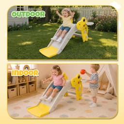 Glijbaan voor peuters, voor binnen en buiten, met basketbalring, antisliptreden, 100 cm, babyklimmen (geel) — thumbnail 3
