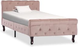 Bedframe, roze fluweel, 90 x 200 cm, klassiek bedframe met fluwelen bekleding en grenenhouten poten voor elegante slaapkamerdecoratie — thumbnail 1