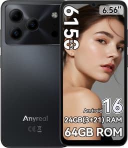 Anyreal Note 56 Smartphone - 6,56 Inch - 24GB(3+21) RAM - 64GB ROM - 6150 mAh - Android 16 - Zwart — thumbnail 1