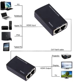 HDMI-extenderset met zender en ontvanger, 1080p Full HD, 30 m overdracht via Cat5e/Cat6-kabel, LAN-ethernet-Balun-repeater voor HDMI-signalen, compatibel met tv, beamer en gam — thumbnail 5