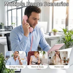 Retro Telefoonhoorn - Geschikt voor iPhone & Android - USB-C Bedrade Telefoonhoorn met Microfoon - Vintage Handset voor Bellen, Videogesprekken, Vergaderingen & Online Conferenties - Roze — thumbnail 2