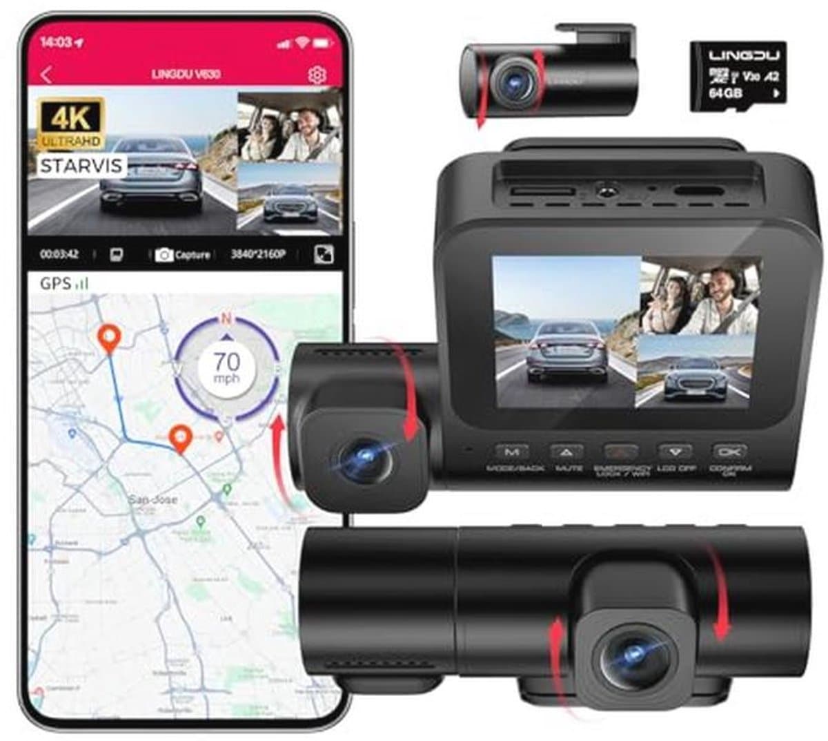 Dashcam 4K + 1080p met GPS en nachtzicht — afbeelding 1