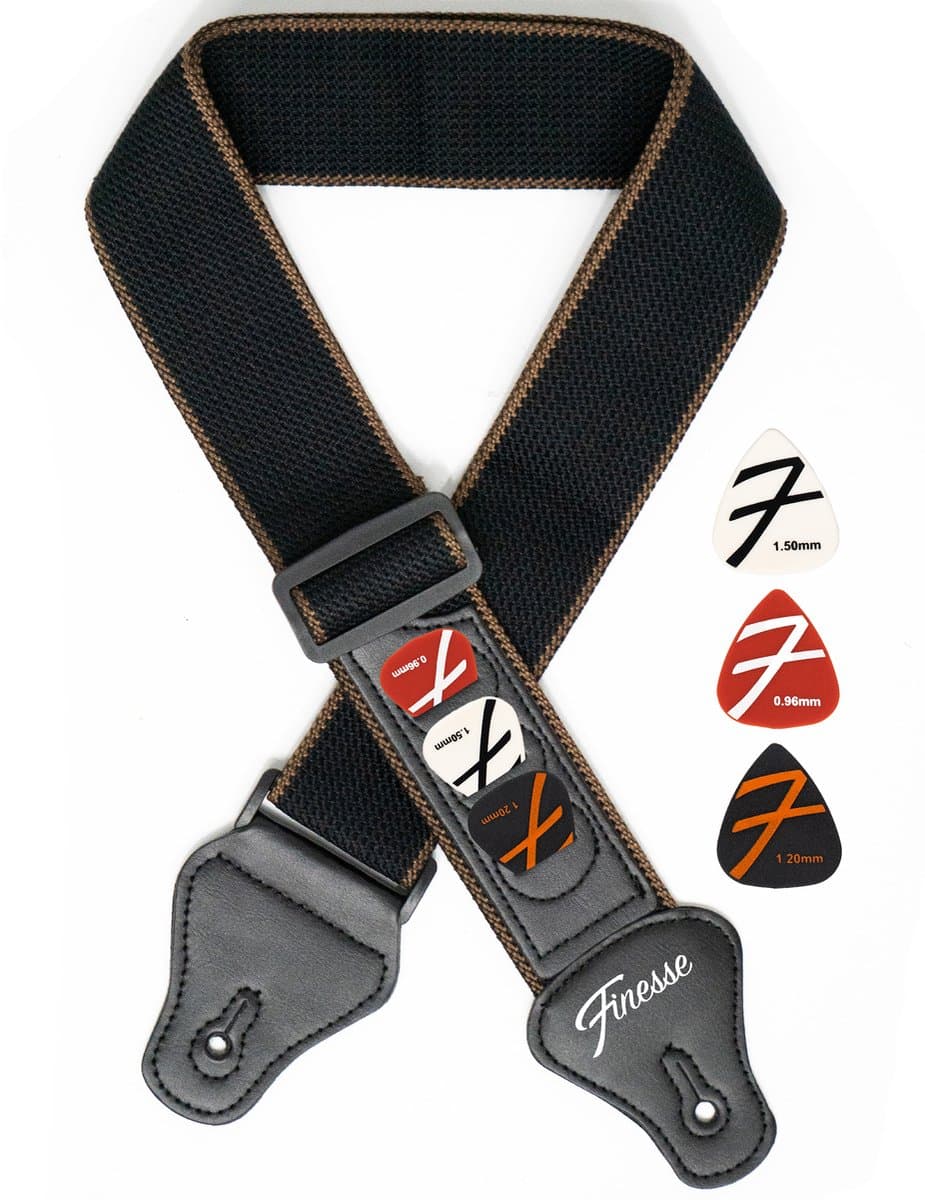 Finesse Gitaarband met Plectrumhouders - Verstelbaar - Katoen - Akoestische & Elektrische Gitaar - Gitaarriem - Gitaar Strap - Guitar Strap — afbeelding 1
