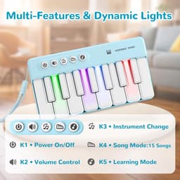 Mini Piano Keyboard voor Kinderen - Verstelbaar Volume & Lichtjes - 15 Melodieën, Leermodus, 3 Geluidseffecten - Draagbaar Muziekspeelgoed voor Baby, Peuter, Volwassenen - Cadeau voor Kerstmis - roze — thumbnail 4