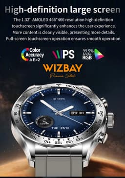 WizBay Premium Select® 1.32-inch AMOLED Smartwatch Dames/Heren – 178 Sportmodi – AI Voice – Bellen – Hartslag en Slaap – O2 – app GloryFitPro – Dual BT5.3 – 350mAh – Inclusief RVS en Siliconen Band Zwart — thumbnail 5