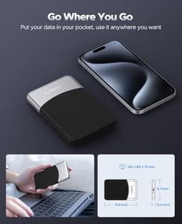 2TB Externe SSD met 2-in-1 USB C Kabel - Draagbare USB 3.2 Gen 1 Harde Schijf tot 460MB/s voor Smartphone, PC, Tablet en Laptop — thumbnail 3