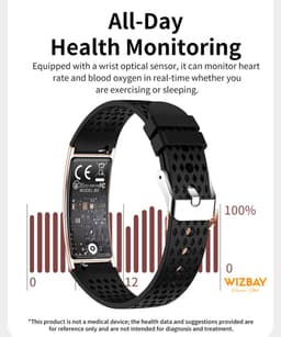 WizBay Premium Select® Smart Bracelet 2026 - Ultradun 2,8 mm - Hartslag en SpO2 - Slaapmonitor - 5ATM Waterdicht - Fitness Tracker - IPS Screen - Android en iOS - Zilver RVS Band extra Zwarte Siliconen Band — thumbnail 5