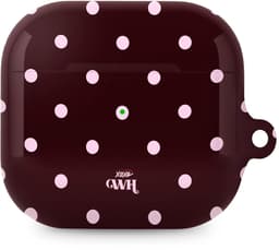 xoxo Wildhearts hoesje geschikt voor AirPods 4 - Polka Dots (Burgundy) - Ook als telefoonhoesje verkrijgbaar - schokbestendige case - koptelefoonhoesje - Beschermhoes met stippenpatroon - Bordeauxrood met witte stippen — thumbnail 1