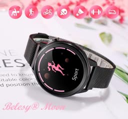 Belesy® MOON - Smartwatch Dames - Horloge - Stappenteller - Lichaamstemperatuur - Bloeddruk - Zuurstofgehalte - Ademhaling - Full Touch - Diverse Wijzerplaten - Mutli sport - Milanees - Staal - Zwart - Moederdag — thumbnail 5