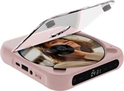 Draagbare cd-speler met Bluetooth –Draagbare Bluetooth-cd-speler met USB-C-snelladen – Ultradun en compact – Ondersteunt MP3/WMA-formaten – voor onderweg – thuis en op de camping -Roze — thumbnail 1
