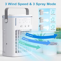 Verdampingskoele-aircooler-aircooler met water-Draagbare airconditioner - Draagbare koeler met afstandsbediening - Timerfunctie - Gekleurd nachtlampje - Drie-laags miststand - Geschikt voor slaapkamers, kantoren en kamperen - Wit - 18x13x25 cm — thumbnail 2