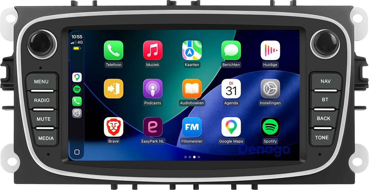 CarPlay geschikt voor Ford Mondeo S-max Mondeo Galaxy Focus | Zilver | 2007 t/m 2014 | Android & Google Playstore | 4GB - 64GB | Draadloos Apple Carplay & Android auto | 1GB + 16GB | 2007 2008 2009 2010 2011 2012 2013 2014 | Bluetooth & Wifi — afbeelding 1