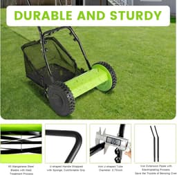 Handgrasmaaier - Duwmaaier Grasmaaier - Gazon Onderhouden - 5 Stalen Bladen - 30 cm Snijdbreedte - Zwart Groen — thumbnail 5