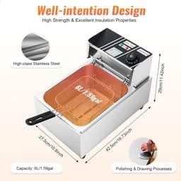 Elektrische Friteuse - Olie Frituur - Thuis Frituren - Traploze Temperatuur - 6 Liter Inhoud - Zilver — thumbnail 4