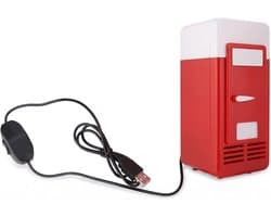SnelShoppen - Mini Koelkast USB 5V 10W - Draagbare Fridge voor Dranken, Koelen en Verwarmen - Compacte Frigo voor Kantoor, Garage, Kampeer, Rood/Zwart