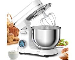 Keukenmachine - Keukenmixer - Mixer - Keukenrobot - 1200W - met 11 Snelheden - Digitale OLED Display en Accessoires - Foorprocessor - Wit