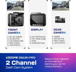 Thijox - Dashcam Auto 4K/2,5K GPS WiFi voor en achter met Starvis, 64GB SD-kaart, Parkeerbewaking, Super Nachtzicht, WDR, 170 Graden Groothoek — thumbnail 5