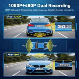 Thijox - 1080p Spiegel Dashcam Auto met Achteruitrijcamera 9,66 inch HD Touchscreen, Loop-opname, Nachtzicht, Bewegingsdetectie, Achteruitrijassistent — thumbnail 2