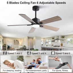 HAUSS SPOLE Ventilator – 107 Cm Met Verlichting En Afstandsbediening – Metaal En Hout – Zwart En Donker Walnoot – 6 Snelheden Voor Woonkamer — thumbnail 3