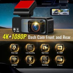 SnelShoppen - 4K Dual Dash Cam Voor Auto's Voor- en Achteruit, 3.16" Scherm, GPS & WiFi, 150° Hoek, Nachtzicht, G-Sensor, Parkeerbewaking, Loopopname, — thumbnail 5