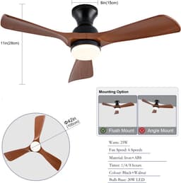 FloraGrace Ventilator – Plafondventilator Met Verlichting 105 cm – Metaal En Houtlook – Zwart En Walnoot – 6 Snelheden Met Timer En Afstandsbediening — thumbnail 1
