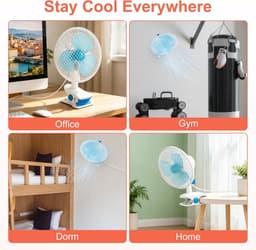 1 Clipventilator - 2 Windsnelheden - 23×33×11 cm - 3 Ventilatorbladen - Voorzien van een veilige clip - 3 meter snoer met afstandsbediening en timer - Geschikt voor bureaus, kantoren, slaapkamers, reizen, buiten en kamperen — thumbnail 4