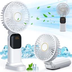 Mini draagbare ventilator, USB oplaadbare ventilator, kleine zakventilator met 5 snelheden en voet, stille opvouwbare handventilator voor kantoor en buitengebruik (wit) — thumbnail 1