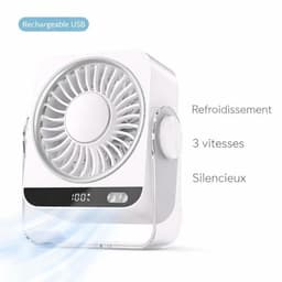 Bureauventilator - USB oplaadbaar - 5 snelheden - Laag geluidsniveau (36 dB) - Halfgeleiderkoeling — thumbnail 1