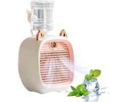 Compacte verdampingsluchtkoeler met 50 ml watertank, USB-gevoed persoonlijk bureaukoelapparaat, 3 windsnelheden en stille werking, geschikt voor thuis en kantoor（Roze）