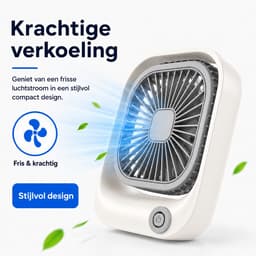 Draagbare Bureauventilator - Lichtgewicht USB-C Ventilator - Handventilator Oplaadbaar - Mini Tafel Ventilator - 3 Standen - Mini Desk Fan - Compacte Kleine Oplaadbare Ventilator - voor Auto, Kantoor & Onderweg - Handwaaier - Wit - Silvergear — thumbnail 3