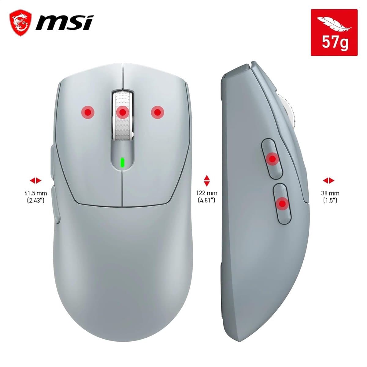 MSI FORGE GM340 WIRELESS SKY – Gamingmuis – Draadloos RF - Bluetooth – Optisch – 12.000 DPI — afbeelding 1