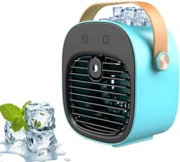 Mini airconditioner - Draagbare airconditioner - Draagbare airconditioner voor de slaapkamer - Draagbare airconditioner met ventilator - Oplaadbare persoonlijke luchtkoeler - Geschikt voor slaapkamer, reizen, kantoor, buiten en binnen - Blauw — thumbnail 1