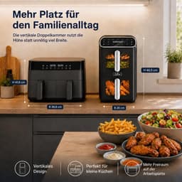 Heteluchtfriteuse - Airfryer Dubbele Kamer - Gezond Koken - Twee Kamers - 11 Liter - Zwart — thumbnail 4