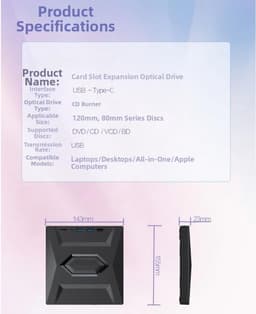 Externe Optische Drive - Brander Hub - Bestanden Overzetten - 7-in-1 Docking Station - 155 x 143 x 23 mm — thumbnail 4