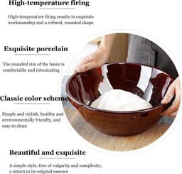 Kneedkom Keramiek - Beslagkom Mengkom - Deeg Bereiden - Non-stick Coating - 5500ML - Bruin — thumbnail 5