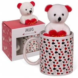 Mok met Hart en Pluche Teddybeer - 380 ml Koffiemok, Theebeker, Aardewerk Handvat, Souvenir voor Verliefden — thumbnail 1