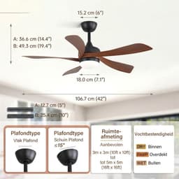 LNMsolutions® Ventilator Plafond - Ventilator - Ventilator Staand Afstandsbediening - Zwart/Bruin - 114cm x 114cm x 49cm — thumbnail 3
