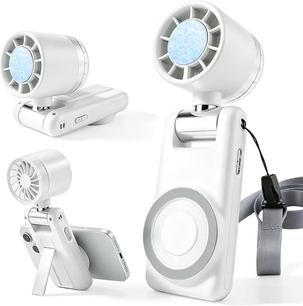 Handventilator - 100 windsnelheden - Met magnetische telefoonhouder en koelplaat - Oplaadbare handventilator - 3600 mAh - Compact en draagbaar - Wit — afbeelding 1