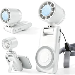 Handventilator - 100 windsnelheden - Met magnetische telefoonhouder en koelplaat - Oplaadbare handventilator - 3600 mAh - Compact en draagbaar - Wit — thumbnail 1