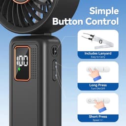 Solvix tafel ventilator geluidloos - Draagbare Ventilator - Zwart - 6000 mAh Accu - 5 Snelheden - Voor Thuis en Buiten — thumbnail 2