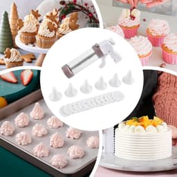 Koekjespers Taartdecoratie - Bakvorm machine - Desserts maken - 13 schijven 6 spuitmonden - 22x145 cm - Wit — thumbnail 4