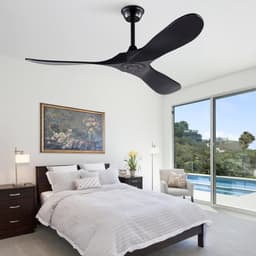 Moderne plafondventilator 52 inch zwart - 6 snelheden met omkeerbare draairichting - met afstandsbediening - snelheidsgeheugen - 3 massief houten bladen - zonder verlichting — thumbnail 3