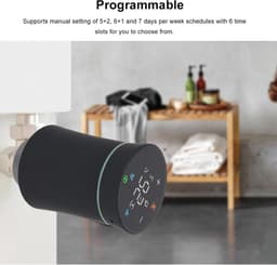 Slimme Thermostatische Radiatorkraan - Verwarmingsregelaar Programmeerbaar - Energie Besparen - App-bediening Stille Werking - M28 M30 Ra - Zwart — thumbnail 3