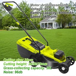 Elektrische Grasmaaier - Gazonmaaier Snoerloos - Gazon Onderhouden - Borstelloze Motor - 32 cm Maaibreedte - Groen — thumbnail 2