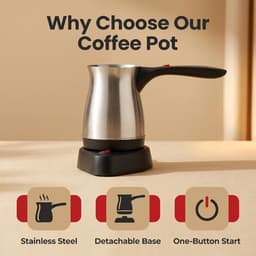 Elektrische Koffiepot - Turkse Koffiezetapparaat Koffie Maker - Koffie Zetten - Dubbel Beschermingssysteem - 600 ml - Zilver — thumbnail 4