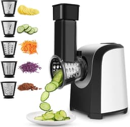 Elektrische rasp - Groentesnijder keuken - Snel groenten snijden - Vijf verwisselbare messen - 150 Watt vermogen - Zwart — thumbnail 1