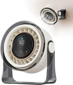 Tafelventilator USB oplaadbaar stil met 100 snelheden, draagbare bureaufan met LED display en 360° rotatie wit — thumbnail 1