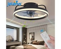 Vhr Zwarte Plafondventilator met Verlichting - Ventilator Lamp Plafond - Kroonluchter Ventilator - LED lamp - 33CM - Met Afstandsbediening